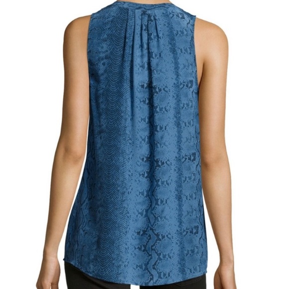 Joie Blue Aruna Split Neck Snakeskin Print Top - Picture 2 of 9